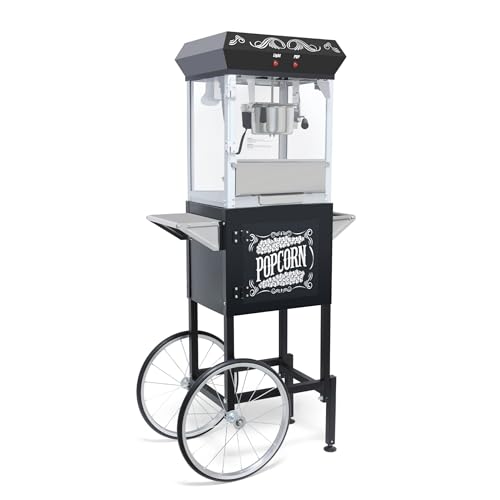 Image of Popcorn Machine with Cart - 8oz Popper with Stainless-steel Kettle, Heated Warming Deck, and Old Maids Drawer,Black