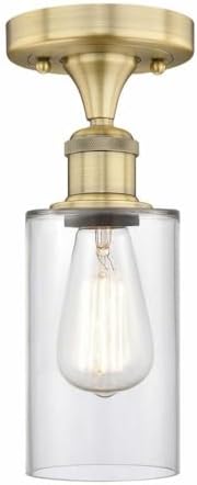 Innovations Lighting 616-1F-BB-G802 Clymer - 1 Light Semi-Flush Mount in Art Deco Style-9.63 Inches Tall and 3.88 Inches Wide, Finish Color: Brushed Brass, Glass Color: Clear