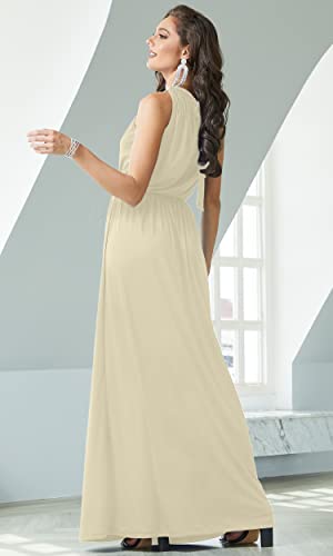 Image of KOH KOH Womens Customized Long Sexy Sleeveless Bridesmaid Halter Neck Wedding Party Guest Summer Casual Brides Formal Evening A-line Gown Gowns Personal Custom Maxi Dress Dresses, Nude Champagne Brown