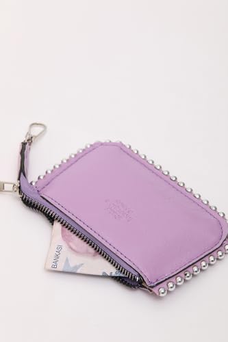 SHAKA Lila SHK192 Suni Deri Boncuklu Charm Çanta Aksesuarı Kartlık Cüzdan - Görsel 4