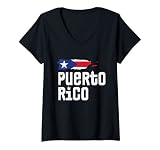 Femme Nouveauté Carte de Porto Rico Drapeau de Porto Rico Souvenir de vacances T-Shirt avec Col en V
