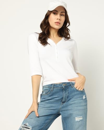 Image of Gap Women Solid Slim Fit Short Sleeves V-Neck Blouse