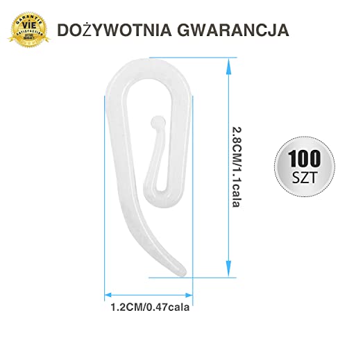 CZ Store®-Haczyki do Zasłon | Zestaw 100 Sztuk | ✮Dożywotnia Gwarancja✮-Plastikowe Haczyki do Zasłon i Firan-Haczyki do Szyn, Karniszy, Drzwi i Zasłon Prysznicowych | 28 × 12 MM