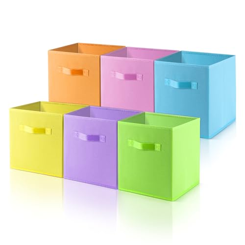 Collazoey 6 Pièces Boîtes de Rangement, Cube de Rangement Pliables en Tissu avec Poignée, 27 X 27 X 28 cm Tissus Non Tissés Couleur Panier Rangement Tissu pour...