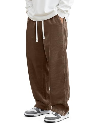 JMIERR Mens Corduroy Pants Baggy Straight Wide Leg Loose Fit Joggers Drawstring Elastic Waist Cargo...