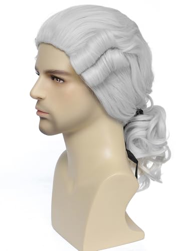 Image of Men's 18th Century Colonial Judge Wig, Noble Aristocrat Court Wig, Historical Barrister Gentleman Cosplay Wig for Halloween and Christmas Theme Party(Light Gray)