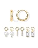 PAVOI 14K Yellow Gold Plated Huggie Earrings and Charm Set for Women | Mix and Match Earring Pack with Pearl & Baguette Cubic Zirconia Charms