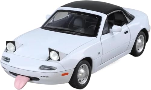 Image of 1:24 Mazda Miata MX-5 Diecast Model Car - Pull Back Metal Sports Toy Car with Light & Sound, Openable Doors - Collectible Toy Gift for Kids & Adults (White)