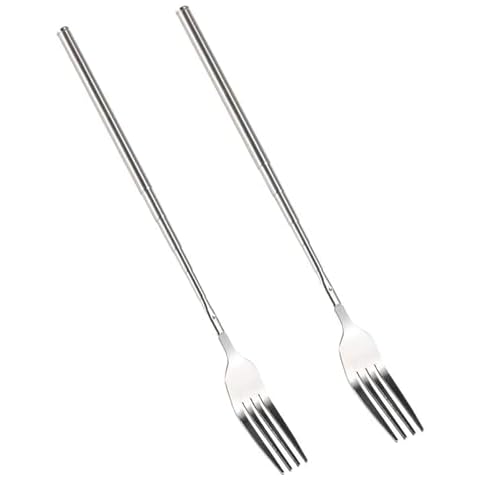 Nanddi Extendable Fork, Durable Stainless Steel Telescopic Fork Retractable Dinner Forks Dessert BBQ Dinner Fruit Long Handle Telescoping Fork Cutlery for Cooking 8.7-25.4Inch (Two Dinner Forks) Cover