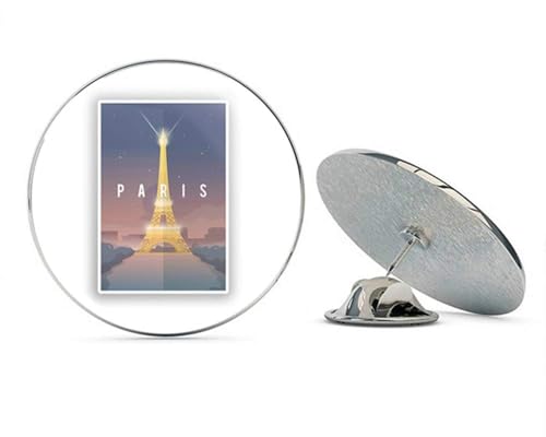 Paris Eiffel Tower Round Metal 0.75" Lapel Pin Hat Shirt Pin Tie Tack Pinback2