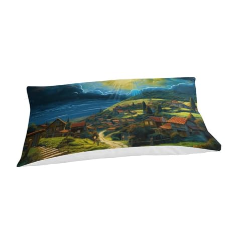 Housse de couette village 3D microfibre 135x200cm avec sa taie d'oreiller pour lit simple - 3