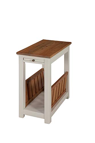 Promo 40% OFF Savannah Chairside Magazine End Table with Pull-out Shelf, Ivory with Natural Wood Top