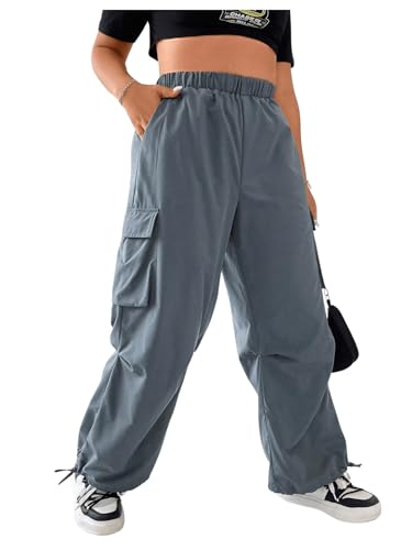 OYOANGLE Women's Plus Size Elastic High Waist Flap Pocket Cargo Pants Streetwear Loose Baggy...