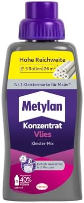 Metylan Vlies Fertigkleister Konzentrat, Tapetenkleister, 1x500g | Staub- & klumpenfrei, in 2min einsatzbereit, reicht für bis zu 5 Rollen (26m²), trocknet transparent, leicht korr