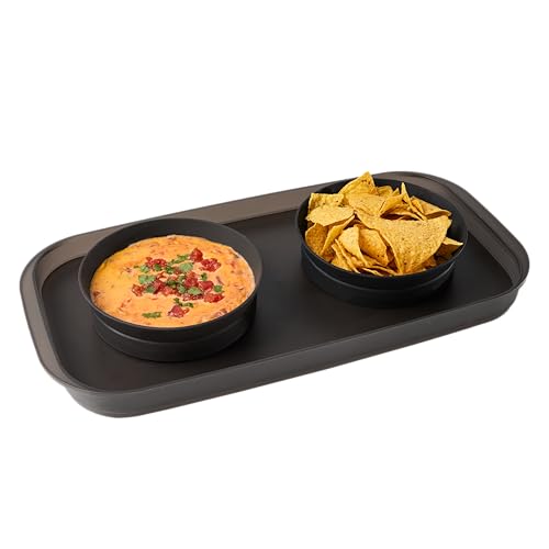 madesmart Dipware Family-Style Dual Serving Tray, Detachable 2-Bowl Tray, Side-Dish, Each Bowl Holds up to 32 fl oz, Dishwasher & Microwave Safe, Carbon
