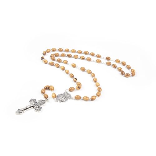 St Michael Rosary - 22.5" Olive Wood Rosary Necklace From