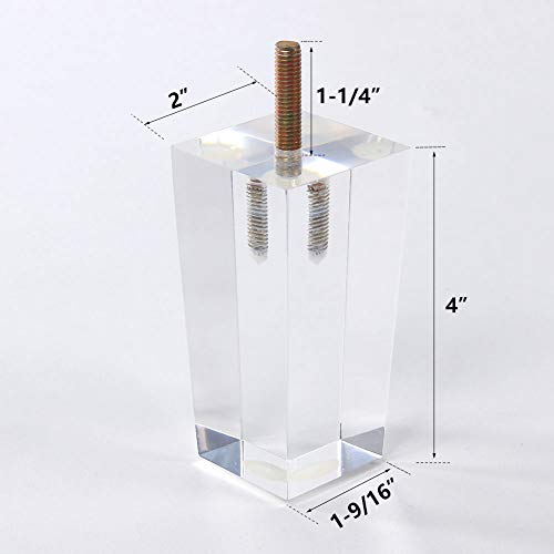 Meetwarm 4 Inch Clear Acrylic Sofa Legs Lucite Square Tapered Pyramid, Footstool Cabinet Bed End Tables Diy Furniture Leg Set thumb #1