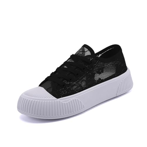 Baskets compensées femme légères en dentelle à lacets style été
