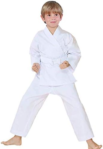 FLUORY Karate Uniform with Free Belt, White Karate Gi for Kids & Adult Size 000-6
