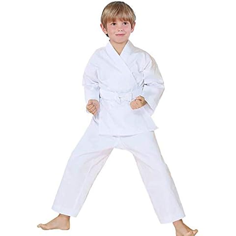 FLUORY Karate Uniform with Belt, White Karate Gi for Adult & Children Size 000-6 Cover