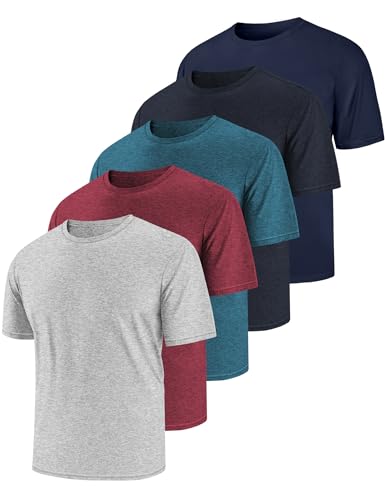 5 Pack T Shirts for Man UPF 50+ Short Sleeve Dry Fit Workout T-Shirts Gym Running Activewear Tee Summer Tops