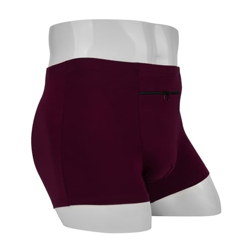 LUEXBOX Pocket Underwear for Men with Secret Hidden Pocket, Travel Boxer Briefs, 2 Packs (Dark Red)3