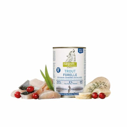 ISEGRIM Dose für Erwachsene Forelle + Chirivia, Blaubeeren und Wildkräuter, 800 g, Hund