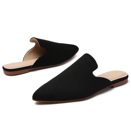 Image of Tilocow Women's Pointed Toe Flat Mules Backless Slip On Loafers