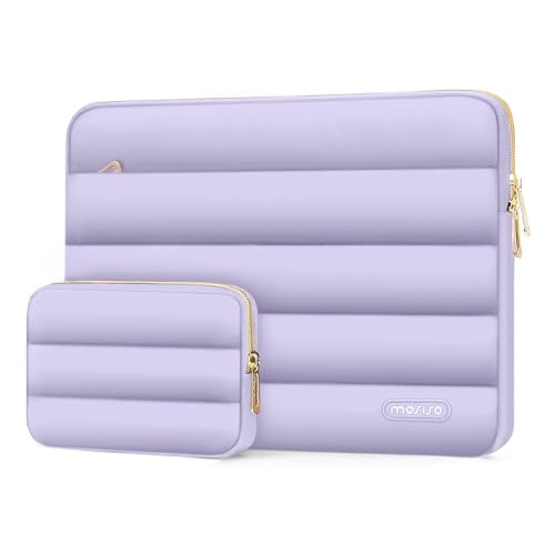 Image of MOSISO 13-14 inch Laptop Case, 13.3 inch Puffy Laptop Sleeve Compatible with MacBook Air 13 13.6 M3 M2 M1 /Pro 13 /Pro 14, HP, Dell, ASUS, Lenovo, Polyester Horizontal Bag with Small Case, Purple
