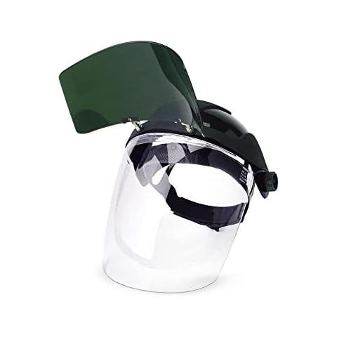 Sellstrom DP4 Face Shield - Lightweight Mask with High Impact Crown & Ratchet Headgear for Work, Grinding, Plasma/Flame Cutting - ANSI Z87.1 - Clear Anti Fog Polycarbonate Window -UV/IR Flip Up Visor Cover