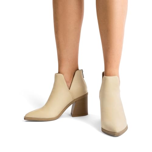DREAM PAIRS Women's Ankle Boots Chunky Heel Pointed Toe Short Booties Shoes,Size 5,Nude-Suede,SDAB2401W