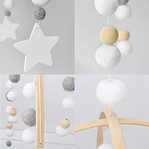Star Mobile For Crib, Handmade Baby Crib Mobile, Boho Nursery Decor For Baby Boys Girls Kids, Crib Wooden Mobile With Colorful Cotton Ball (Grey Star) #TOP3