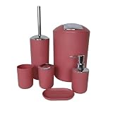 G.mütlich Badezimmer Set 6-teilig, Badaccessoires Komplettset Kunststoff, WC Garnitur mit Klobürste, Mülleimer, Zahnputzbecher, Seifenspender & Schale, Bad Zubehör Deko (Rot)