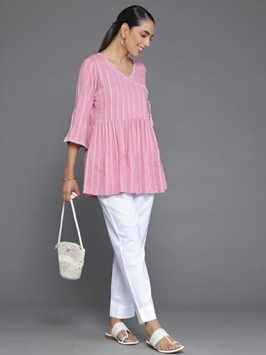 Image of Libas Womens Woven Design Cotton Blend A Line Kurti for Women Suit