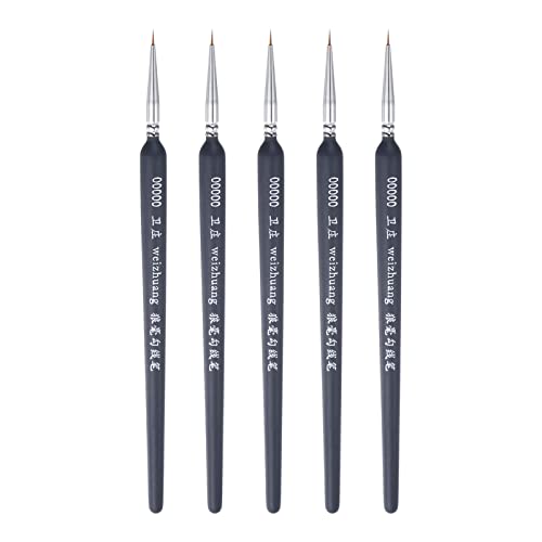 sourcing map 5pcs Detail Paint Brushes 3mm Pointed Tip 178mm Length Nylon Hair Miniature Painting Brush for Watercolor Oil Acrylic Painting(00000#), Black