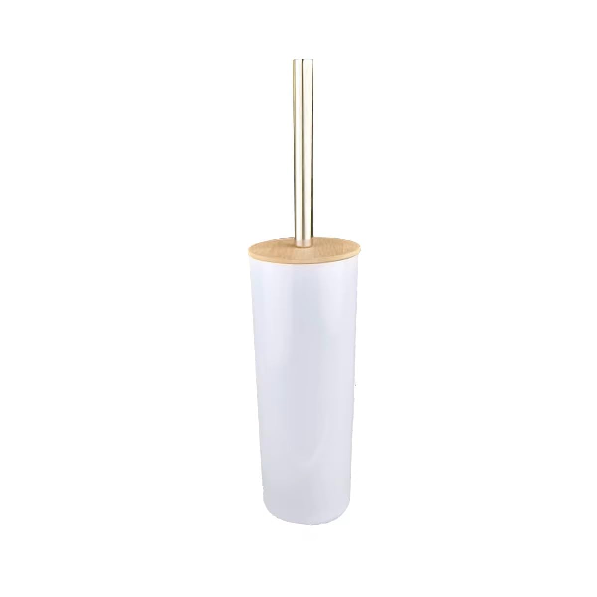AAMEN Toilet Brush & Holder With Bamboo Lid, Plastic & Toilet Cleaner, Toiletbrush Bathroom Accessories, Bamboo Lid Toilet Brushs & Ceramic Holder, Bathroom Cleaning Brushs (White)