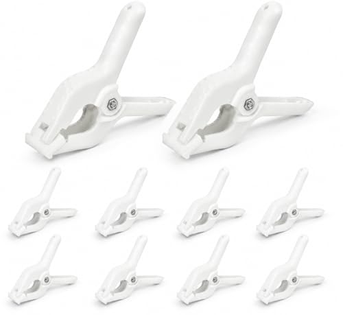 Image of 10 Pcs Spring Clamps, PureGuard 4.5 Inch Plastic Balloon Arch Clips Clamps Heavy Duty for Arch Backdrop Stand Woodworking Photography Crafts Decoration, White