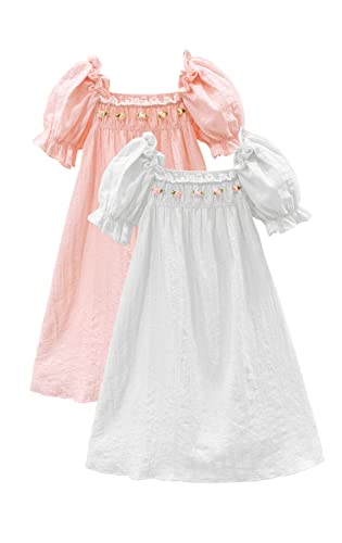 BANGSAUR Girls' Vintage Dresses, Cotton Princess Sleepshirts, Kids 3-12 Years
