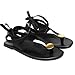Molozoey Suede Flat Sandals for Women with Metal Circular Ankle Strappy Ladies Fashion Cute Summer Flip Flops Black Sandals Dressy., 8