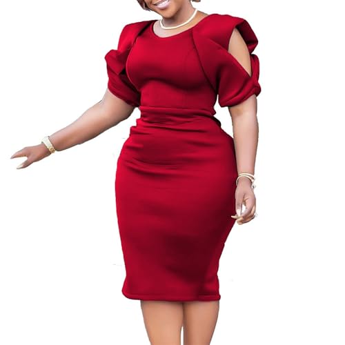 Useagrey Women's High Waist Hip Wrap Short Dress Elegant Round Neck Pencil Dress Woman Clothes for Office Ladies