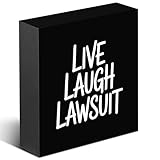 GRXXPIP Funny Law Themed Sign 5x5 in, Black Law Office Shelf Desk Decor, Lawyer Gift, Live Laugh Lawsuit Wooden Box Decor.(018)