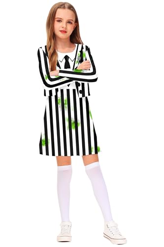 Remimi Halloween Black and White Stripe Costume Dress Cosplay Printed Outfits One Piece Dress3