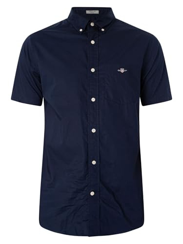GANT Reg Poplin SS-Camiseta Camisa de Vestir, Marine, M para Hombre