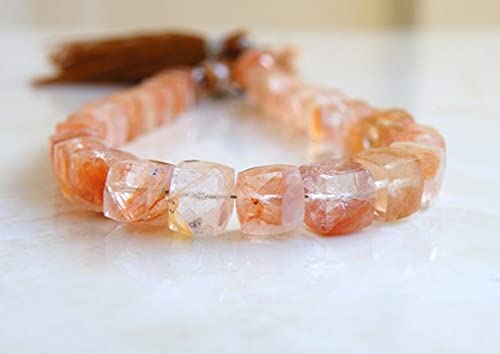 Pierre de soleil cube facetté champagne pêche 8mm pour création bijoux - 2