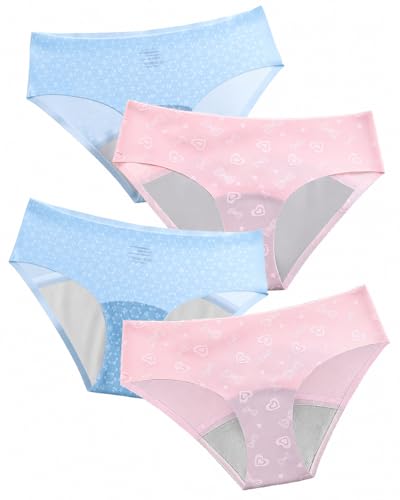 Sanguanlun Period Underwear for Teens 4-Pack Day & Night Set Seamless Leakproof Panties for Girls Heavy Flow Protection Pink