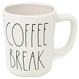 RAE- Coffee Break Ceramic Mug - White Farmhouse Style Inspirational Gift for Meditation, Yoga, Spa, Home Decor Unique Gifts for Friends, Family, Co-Workers - Microwave & Dishwasher -DUNN By Magenta