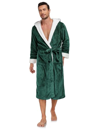 RONGTAI Hooded Mens Bathrobe, Soft Plush Long Fleece Robe, Full Length, Comfy Nightdress4
