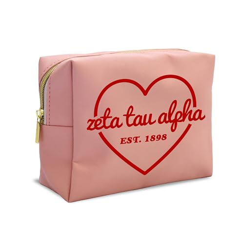 Sorority Shop Zeta Tau Alpha Makeup Bag - Multi-Purpose PU Leather, Water-Resistant Makeup travel bag with Licensed Design and Zipper Closure, Perfect Zeta Tau Alpha Sorority Gifts for Women