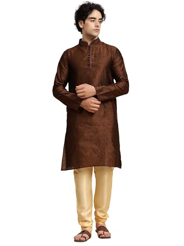 SKAVIJ Men's Indian Art Silk Kurta Pajama Set Wedding Party Wear Dress