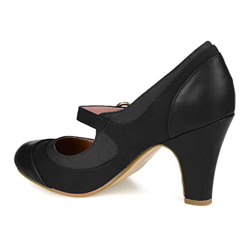 FOWT Women Vintage Mid Kitten Heel Mary Jane Pumps Classic Round Toe Buckled Slip On Dress Party Prom Shoes Size 4-15 M US4